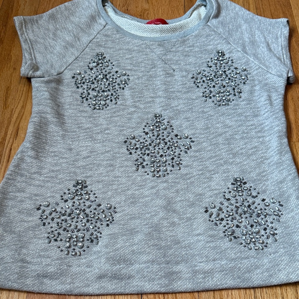Saks Fifth Avenue Embellished Gray Cotton Tee Size Large